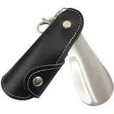 Schuhlöffel Mit Pu-Lederetui-Schlüsselanhänger, 1 Stück Kurz Reise Schuhanzieher, Tragbarer Schuhanzieher Aus Edelstahl Schlüsselanhänger für Alle Schuhe (Schwarz)