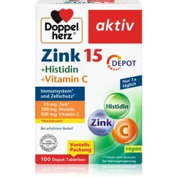 Doppelherz Zink 15 + Histidin + Vitamin C Tabletten zur Unterstützung des Immunsystems 100 TABL