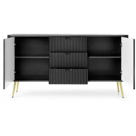 Deine Möbel 24 Kommode 168 x 87 x 39 cm Weiß/Schwarz/Beige/Gold