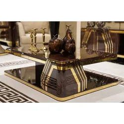 Casa Padrino Luxus Art Deco Couchtisch Braun / Gold - Rechteckiger Wohnzimmertisch - Wohnzimmer Möbel - Art Deco Möbel - Luxus Möbel - Luxus Einrichtung - Wohnzimmer Einrichtung