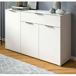 Inn.Furn Kommode weiß 135 cm mit Glasauflage und Soft-Close Riano