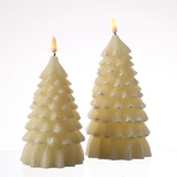 MARELIDA LED Kerzen Tannenbaum Echtwachs warmweiße 3D Flamme Timer creme 2 Stück