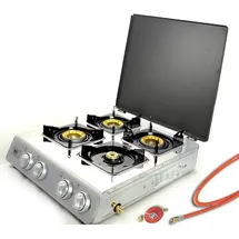 fontron ltd. NGB-400C Edelstahl Gaskocher 4 flammig mit Deckel Campingkocher + Set