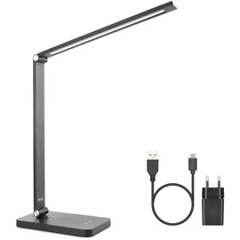 Mafiti Schreibtischlampe LED Dimmbar Tischlampe 5 Farb und 3 Helligkeitsstufen, Augenfreundliche Nachttischlampe, USB-Anschluss für Leser, Kinder, Büro-Schwarz