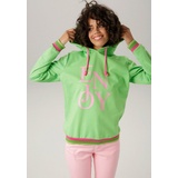 Aniston CASUAL Gr. 44, grün (apfelgrün, rosa, pink, moosgrün, hellgrün) Damen Sweatshirts Shirts, Sweats Tops mit "ENJOY"-Schriftzug - NEUE KOLLEKTION