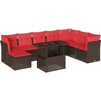 vidaXL 9-teiliges Gartensofa-Set mit Kissen, braun, Polyrattan - Braun
