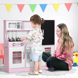 aiyaplay Kinderküche Spielküche mit Spielzeug Telefon, Kreidetafel, Mikrowelle