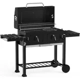 onlyfire Holzkohlegrill mit Deckel, Grill Grillwagen BBQ Smoker mit Rädern, Edelstahl Grillrost, Abdeckungen und Verstellbarer Kohlewanne, Großer Grill Holzkohle für Party, Camping