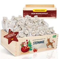 Amari ® Personalisierte Adventskiste 008 - Adventskalender 2025 aus Holz mit Namen - Weihnachtskalender für Kinder & Erwachsene