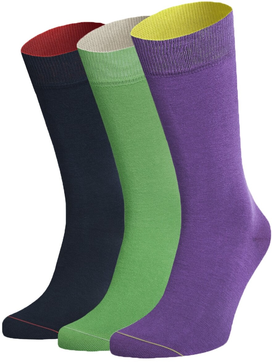 Von Jungfeld 3er Pack Herren Socken, Geschenkbox, gemischte Farben Marine/Grün/Lila 39-42