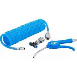 BGS 74253 Druckluft Ausblaspistole mit Druckluft Spiralschlauch und T-Verbinder