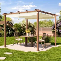 TOOLPORT PRIMEYARD Pergola 3x3 m Terrassenüberdachung mit Schiebedach Stahlrahmen in Holzoptik