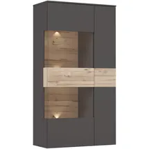 Forte Como grau (grau, eichefarben), B:90cm H:168cm T:41cm, FSC-zertifizierter Holzwerkstoff, Schränke, Vitrine, Highboard, LED Beleuchtung Einlegeböden, Glastüre, Soft Close