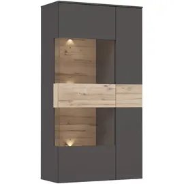 Forte Como grau (grau, eichefarben), B:90cm H:168cm T:41cm, FSC-zertifizierter Holzwerkstoff, Schränke, Vitrine, Highboard, LED Beleuchtung Einlegeböden, Glastüre, Soft Close