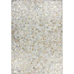 Lederteppich LEONIQUE "Amir" Gr. 3, beige (goldfarben, creme), B:120cm H:8mm L:170cm, Leder, Teppiche, Kurzflor-Teppich, Dreieck-Muster, grafisches Design, Naturprodukt