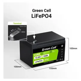Green Cell LFPGC12V10AH LiFePO4 Spezial-Akku LiFePo-Block Flachstecker Li-Ion 12.8 V 10 Ah