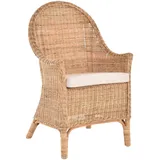 Armlehnstuhl Korbstuhl mit hoher Rückenlehne und Armlehne Rattan Sessel (Natur)