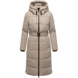 Navahoo Damen Steppmantel lang Wintermantel Parka Jacke wasserabweisend, Kapuze, Teddyfell, Kragen, Gürtel Herbstnebel