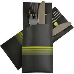 520x Pochetto Bestecktaschen 200x85mm schwarz limette Streifen Serviette