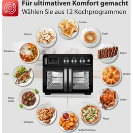 TurboTronic digitaler Heißluftofen - XXL 32 Liter mit Drehspieß 4in1 Mini Backofen & Power Heißluftfritteuse Airfryer schwarz