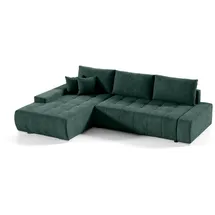 Fun Möbel Ecksofa Sofa mit Schlaffunktion VOGAR Stoff Aston Flaschengrün Ottomane Links - Grün