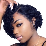 Mode Bob Perücke, Afro-Verworrene Lockige Echthaarperücken,Kurz Lockige Brasilianisches Echthaar Perücke Schwarz für Damen Afro Kinky Curly Human Hair Front Wig