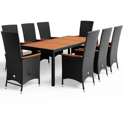 Polyrattan Garten-Sitzgruppe Rio 9-tlg Schwarz verstellbar