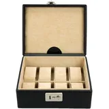 Windrose Uhrenbox Beluga für 8 Armbanduhren Leder beige/Schwarz