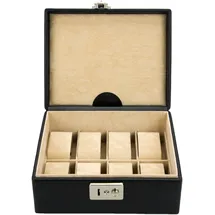 Windrose Uhrenbox Beluga für 8 Armbanduhren Leder beige/Schwarz