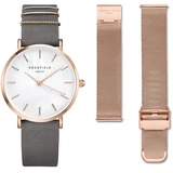 Rosefield Geschenkset The West Village Damenuhr Roségold Weißes Ziffernblatt mit Zwei Armbändern - WEGTR-X184