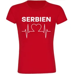 multifanshop Damen T-Shirt - Serbien - Herzschlag - Druck weiß - Frauen