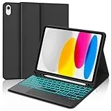 Hülle mit Tastatur für iPad A16 11/ 10 Generation (2025 11", 2022 10.9"), Magnetische Tastatur Hülle für iPad 11/ 10 Gen mit Touchpad Stifthalter 7-farbig Beleuchtete Keyboard Case Ständer, Schwarz