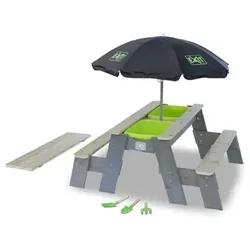 EXIT Aksent Sand,- Wasser- und Picknicktisch (2 Bänke) mit Sonnenschirm und Gartenwerkzeugen
