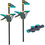 WOLFCRAFT XL-Einhandzwingen-Set - flexible Spannweiten von bis zu 1060 mm - Spannkraft 120 kg - 2 Einhandzwingen PRO L + Connector - Made in Europe - 8624000