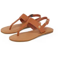 Tommy Hilfiger LEATHER THONG SANDAL Riemchensandale, Sandalette, Sommerschuh, Flats mit Zehensteg braun 42 EU