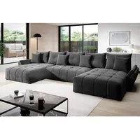 GrainGold Ecksofa U-Form Decor U - Ecksofa mit Schlaffunktion, Bettkasten - Wohnlandschaft, Wohnzimmer Sofa - Eckcouch Grau (Monolith 92) - Grau