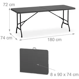 Relaxdays Gartentisch, klappbar, hbt: 72 x 180 x 74 cm, Kunststoff, Stahl, wetterfest, 8 Personen, Campingtisch, grau