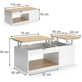 Vicco Couchtisch Avela, Weiß/sonoma, 55 x 110 cm