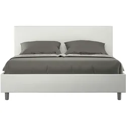 Bett Adele aus weißem Kunstleder mit gepolstertem Untergestell 160x190