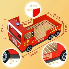 CASARIA Kinderbett Feuerwehrbett 90 x 200 cm MDF lackiert rot