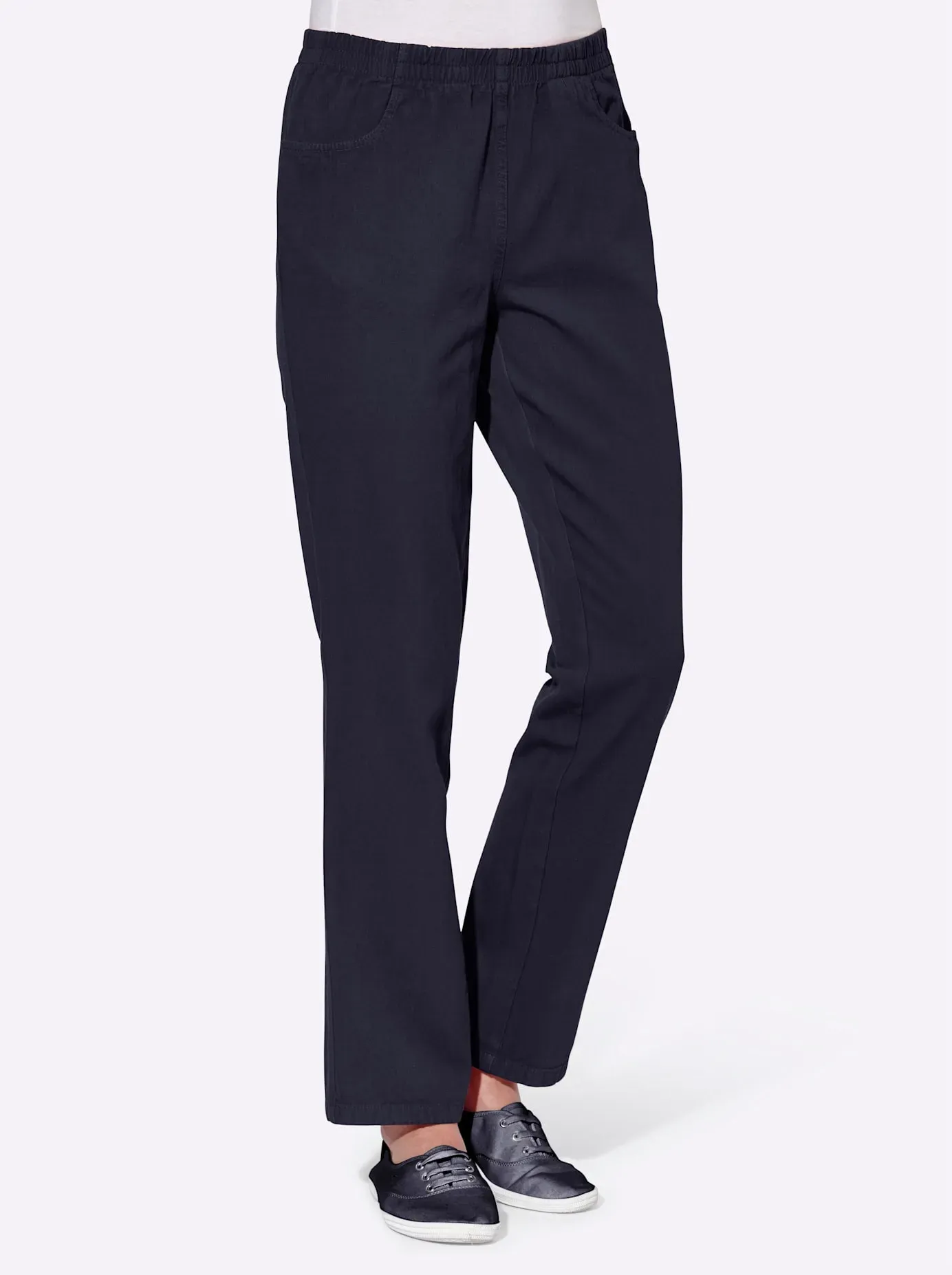Schlupfhose CLASSIC BASICS, Damen, Gr. 21, Kurzgrößen, blau (marine), 100% Baumwolle, unifarben, lang, Hosen Schlupfhose