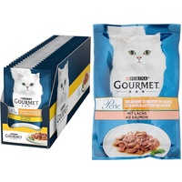 Gourmet Gourmet PURINA Gourmet Perle Erlesene Streifen Katzenfutter nass, mit Huhn, 26er Pack (26 x 85g) & PURINA Gourmet Perle Erlesene Streifen Katzenfutter nass, mit Lachs, 26er Pack (26 x 85g)