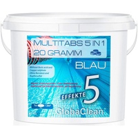 GlobaClean 5 kg Chlor Multitabs 5 in 1 20g Blau | Chlortabletten für Pool | Hochwirksame Poolchemie Poolpflege