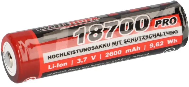 Kraftmax 18700 Pro Akku mit PCB Schutzschaltung - speziell für LED Taschenlampen 3,7V 9,62 Wh