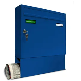 AL Briefkastensysteme Basic Wandbriefkasten RAL 5010 Enzian Blau inkl. Zeitungsfach