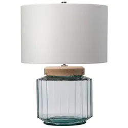 Luga Tischlampe - Natur - Metallarbeiten Nickel poliert - Glaswaren Klar/Natur - Holzlicht