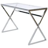 Livetastic Schreibtisch Klar, Chrom, Metall, Glas, X-Form, 50x72x110 cm, Arbeitszimmer, Schreibtische, Bürotische