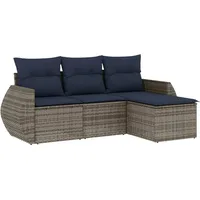 vidaXL 4-teiliges Gartensofa-Set mit Kissen, grau, Polyrattan - Grau