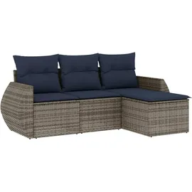 vidaXL 4-teiliges Gartensofa-Set mit Kissen, grau, Polyrattan - Grau