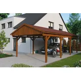 SKANHOLZ Fichtelberg Einzelcarport 4,23 x 8,08 m nussbaum mit roten Dachschindeln